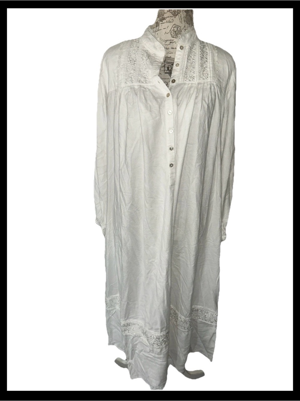 Eileen West Vintage 100% COTTON FLANNEL Nightgown Boho Granny Cottage Size S